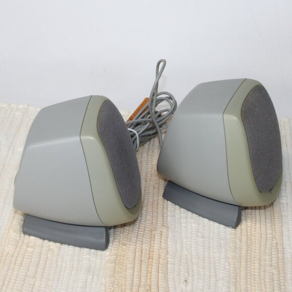 VTG POLK AUDIO MINI SPEAKER SET PC COMPUTER WIRED LEFT RIGHT GRAY DESKTOP HIPS - Picture 8 of 14